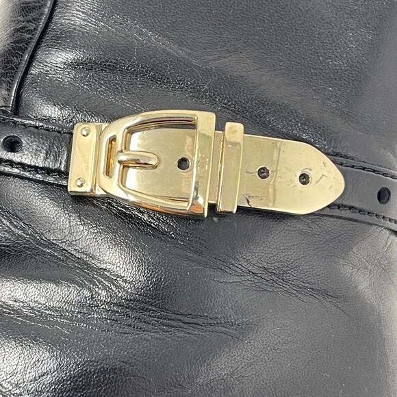 Gucci Knee-High Boots - Black Leather with Gold Buckle Hardware - Size 6.5 - Picture 10 of 12